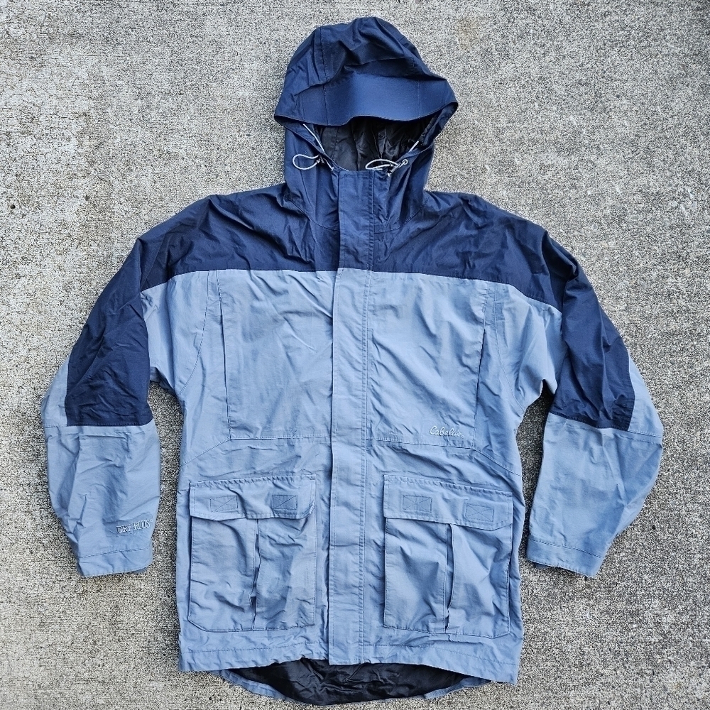 Cabela's Dry-Plus Zip Up Guide Jacket Waterproof Navy Blue Gray Coat Mens Small